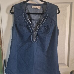 DKNY Women's Denim Blue Embellished Blouse